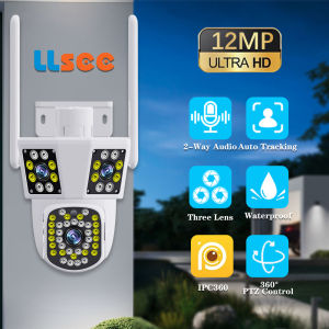 LLSEE 🔥4K 12MP 3 lens three screen wireless WIFI IP wireless camera automatic tracking 10X zoom outdoor CCTV waterproof 355 ° PTZ color night vision intelligent CCTV home security camera monitoring