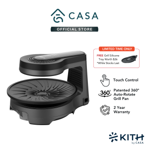 KITH Smokeless BBQ - PyroGlow Touch | 99.9% Smokeless | Patented 360° Auto-Rotate Grill Pan | SBG-TC-BG2