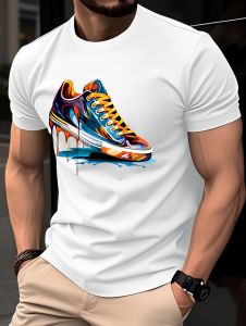 Mens Summer Short Sleeved Printed T-Shirt Colorful Sneakers Print Pattern Artistic Street Style Fashion Loose Mens Clothing