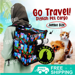 SEMPATI Tas Kucing Red Owl Ransel Bawa Hewan Kucing Anjing Kelinci Hamster Sugar Glider Tas Motif Pet Carrier Cargo Travel Bag Pack Tas Gendong Jinjing