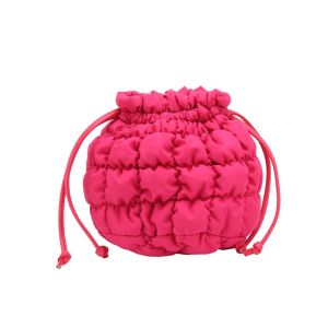 REEBO Korean Style Drawstring Bucket Bag Grid Handbag Cloud Bag Casual Solid Color Nylon Shoulder Bag Women