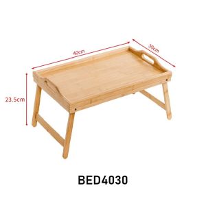 Lazy Bed Table Laptop Desk Breakfast Serving Tray with Folding Legs Foldable Bamboo Wood