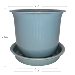 กระถาง กระถางต้นไม้ มินิมอล ถ้วยจีน+จาน ขนาด 8 นิ้ว สีเทา 5 ใบ ชิ้น อัน