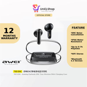 Awei T85 ENC Noise Cancellation Wireless Earbuds (Black) | In-Ear Bluetooth Earphones with Microphone Mic Waterproof