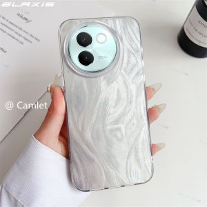 ELAXIS Casing for Vivo V30 V30e V29 V29e V27 V27e V25 V25e V23e Pro 5G Phone Case Simple Feather Water Waves Pattern Hard Smooth Shockproof IMD Plating Back Cover ED001