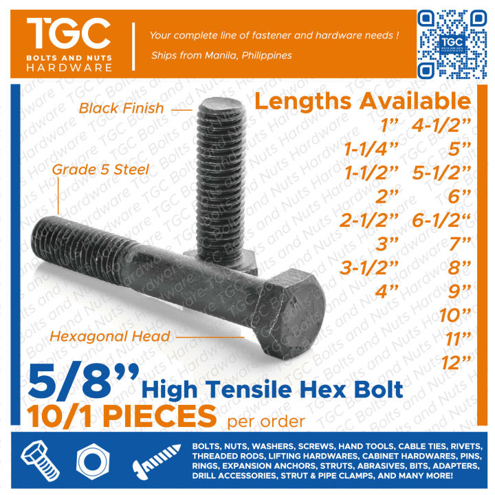 10/1PCS 5/8 inches x 1~10 inches HT Hex Bolt | Hexagonal Capscrew High