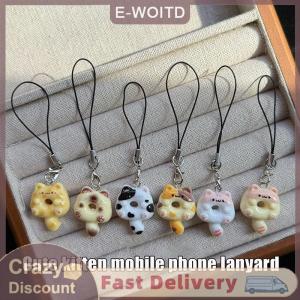 【CHANGXIANG3】 1PC DIY Accessories Cat Cookie Phone Charm Strap Soft Kawaii Kitty Couple Keychain Pendant Cute Lanyard Keycord