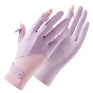 ED Anti-Sunburn Sun Protection Gloves Breathable Mittens Summer Sunscreen Gloves Dew Finger Touch Screen Gloves Elegance Sunscreen Ice Silk Gloves Outdoor Cycling