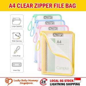 A4 Clear Zipper File Bag Large Capacity Document Pouch with Wrist Strap for Notes Worksheets Books Stationery