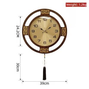 FFBH Solid Wooden Wall Clocks Silence Oriental Style Hanging Clock Art Round Pendant Wall Watch Vintage Texture Indoor Decorations 7P3H9