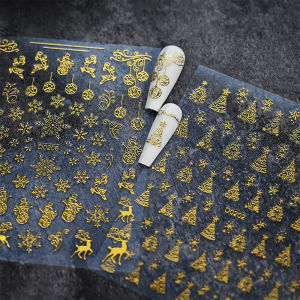 ZEEMIN 12pcs 3D Christmas Laser Gold Nail Sticker Snowflake Santa Claus Elk Bronzing Nail Decals Winter Snowman Xmas Manicure Stickers*