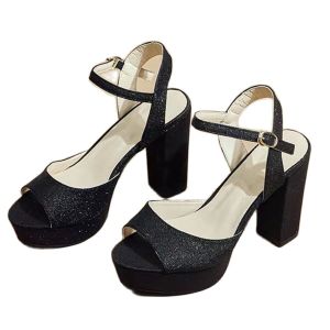 katerina fashion Korean Plain Glittering High Heels Platform Sandals For Women Adjustment Strap #W-222