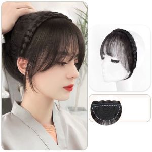 NEXASHOP Synthetic Braided Headband Invisible Wig Natural Flase Brown Hair Belt Bohemian Style with Long Sides Headband Bangs Women