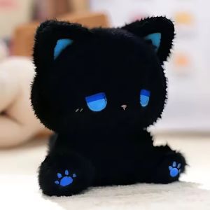 Cute Cat Plush Toy Emo Sad Fluffy White Black Kitten Soft Animal Stuffed Doll Cute Sleep Toys Birthday Valentines Day Gift