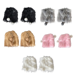 Womens Vintage Furry Leg Covers Winter Hairy Balls Fuzzy Plush Leg Warmers Boot Toppers for Festivals and Daily Use