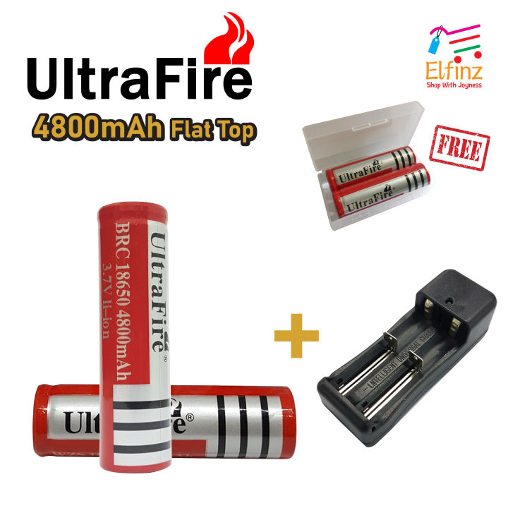vape switches 18650 3.7V 4800mAh UltraFire Flat Top Rechargeable Li-ion Vape Lithium  Battery With 2 Slot Charger Combo