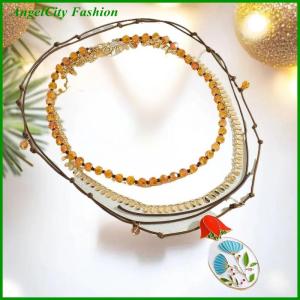 AngelCity Fashion Store Boho Style Handmade Beaded Multi-layer Alloy Drop Oil Painting Flower Geometric Pendant Necklace For Women Statement Jewelry
