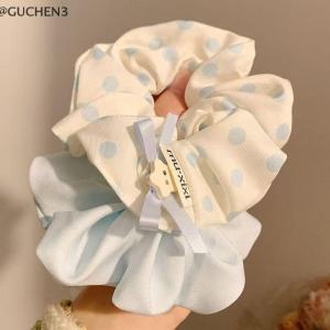 GUCHEN3🦋 Thanh Lịch Màu Xanh Polka Dot Lớn Scrunchie Tóc Ban Nhạc Cho Phụ Nữ Cô Gái Tóc Gắn Ban Nhạc Đầu Dây Tóc Đuôi Ngựa Phụ Kiện Tóc