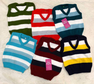 Áo gi lê len giữ ấm ngực cho bé sơ sinh mẫu kẻ sọc phù hợp cho cả bé trai và bé gái size 0-17kg | Áo len gile cho trẻ em