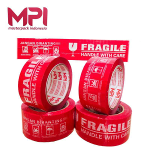 LAKBAN FRAGILE MERAH 100 YARD - LAKBAN MPI 48X100 YARD / PEREKAT KUAT DAN TAHAN / PACKING BARANG