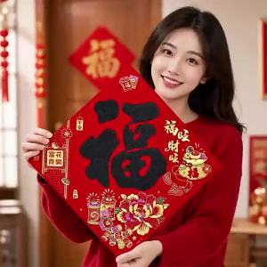 2027 New Year and Spring Festival character stickers self-adhesive velvet-backed door stickers Year of the Sheep stickers for the entrance door
