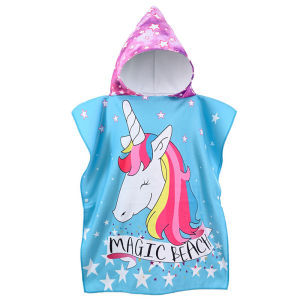 80-120cm Kids Hooded Bath Beach Poncho Towels Baby Quick Dry Bathrobe Child Cartoon Cloak Poncho Towels Microfiber Swim Cover-ups