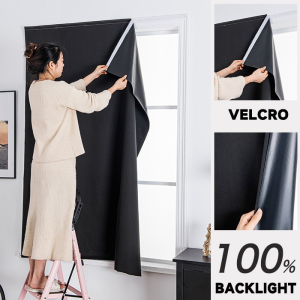 ผ้าม่าน กันUV แปะเวลโครเทป ติดผนัง ผ้าม่านหน้าต่าง ผ้าม่านทึบแสง 100% ผ้าม่านประตู กันแสงUV ผ้าม่านห้อง
