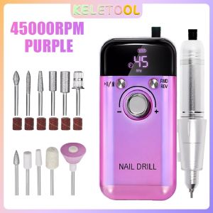 Electric nail drill 45000RPM nail gel polishing machine nail glue polishing tool nail kit rechargeable