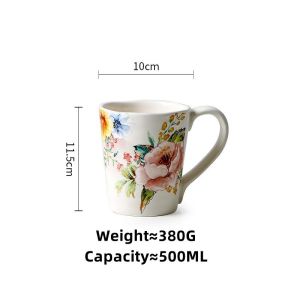 Omk phong cách Mỹ underglaze Cốc gốm 500ml cốc cà phê màu xanh hoa mẫu đơn loạt