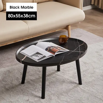 ODOROKU Round Coffee Table and Oval Table Set for Living Room Modern Coffee Table with Open Storage Marble Wood Tabletop & Sturdy Metal Legs Large Circle Coffee Table for Stylish Home