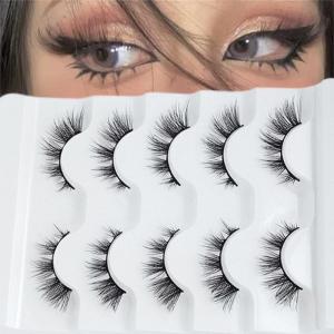 Tự Nhiên Cái Nhìn lông chồn giả Lông Mi Lông Lông mi giả 5 Cặp Mèo lông mi Curl-Lông mi giả Cho Phụ Nữ trang điểm mắt