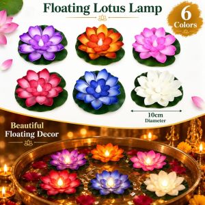 6 Colors LED Floating Lotus Light 10CM Water Sensor Flameless Candle Diwali Deepavali Wishing Lamp Decoration
