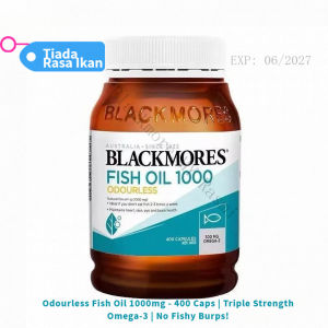 Blackmores Fish Oil Omega-3 1000mg 400 Kapsul - Minyak Ikan Odourless Kesihatan Jantung Otak & Sendi - Vitamin Supplement Original Australia