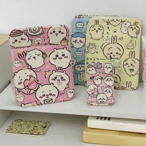 SELENAAL PU Leather Chiikawa Stand Mirror Chiikawa Compact Cosmetic Mirror Fold Makeup Mirror Portable Delicate Vanity Mirror