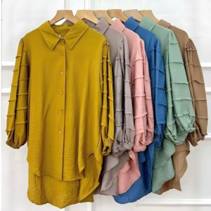 MUMU TINA ATASAN WANITA BLOUSE CUBIT LENGAN BALON PREMIUM FULL KANCING DEPAN TERBARU BY MUMU FASHION