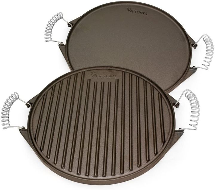Victoria Round Cast Iron Double Burner Griddle with