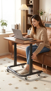 MIZONA Adjustable Height Movable Bedside Laptop Table Sofa Side Table Portable Study Desk With Wheels Meja Belajar Laras Ketinggian