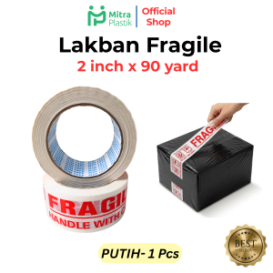 Lakban Fragile Jangan Dibanting 2 inch x 90 yard OPP Tape Awas Pecah Putih Merah 48 mm Gand