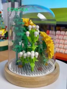 Building Block Flower Eternal Rose Tulips Particle Assembly Puzzle DIY Toy Gift Glass Cover Decor