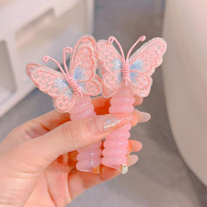 Getah Rambut Kanak Kanak Bentuk Rama Rama Tali Telefon Comel Budak Perempuan Aksesori Kepala Ikat Rambut Spiral Butterfly Hair Tie Girls Telephone Cord Elastic Bands Cute Kids Ponytail Holder Spiral Hair Accessories 蝴蝶电话绳发圈儿童头绳女童可爱扎辫子卷卷发饰新款高弹力发圈小女孩发饰 H050