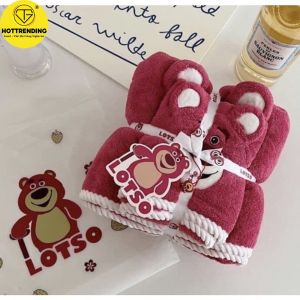 Sét 2 khăn tắm + khăn mặt gấu hồng LOTSO Trùm Sỉ Gia Thành