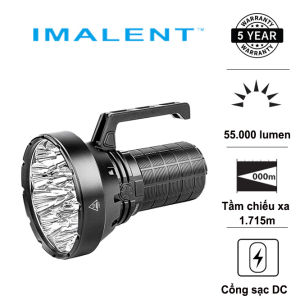 Đèn pin siêu sáng IMALENT SR16 sáng 55.000 lumen chiếu xa 1715m pack 4 pin 21700 tổng 16.000mAh sạc DC