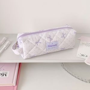 JAYQQ Bowknot Pencil Case Portable Large Capacity Pen Bag Korean Style Polka Dot Stationery Organizer Gift