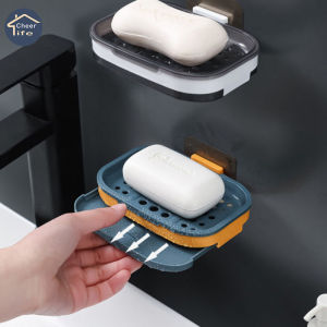 Cheer Life Self Adhesive Double Layers Soap Box Kitchen Tools Bathroom organizer Shelf Accessories Soap Dish Suction Holder Storage Box Basket Soap Box Stand