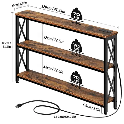 3 Layer Narrow Table Bed Side Table Bed Shelf with Charging USB Sofa Side Storage Rack Narrow Rack Console Table Long Side Table Bedside Cabinet Computer Desk Bar Table for Office Living Room Hallway