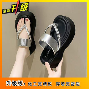 [Free Shipping] Thick-Soled Rhinestone-Adorned Beach Sandals A New Summer Style Versatile For Outdoor Wear WomenS Flip-Flops
