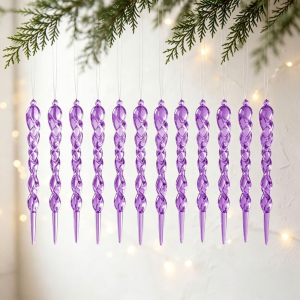 LIUJIR 12Pcs Acrylic Christmas Tree Icicle Ornaments Transparent Shatterproof Twisted Icicle Tree Decor Creative Simulated Icicle Colored Spiral Icicle Set Holiday Xmas Tree