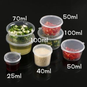SKZ [100PC] 2oz/3oz/4oz Disposable Hinged Cup Sauce Microwavable Cup With Hinged Lid Seasoning Box