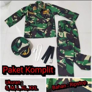 BAJU SERAGAM ANAK TNI ANAK LORENG KOSTUM SETELAN TNI AD TENTARA POCIL