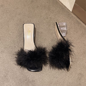 [Free Shipping] WomenS Summer Outdoor Slippers 2025 New Style Chunky Heel One-Strap Crystal High-Heel Sandals